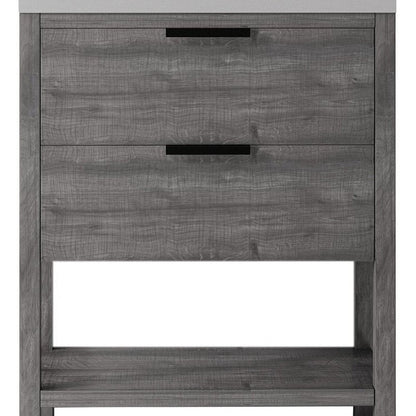 30" Natural Wood Bathroom Vanity With White Cultured Marble Sink Two Drawers And Shelf HomeRoots