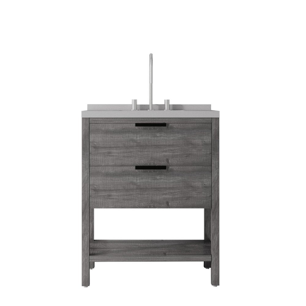 30" Natural Wood Bathroom Vanity With White Cultured Marble Sink Two Drawers And Shelf HomeRoots