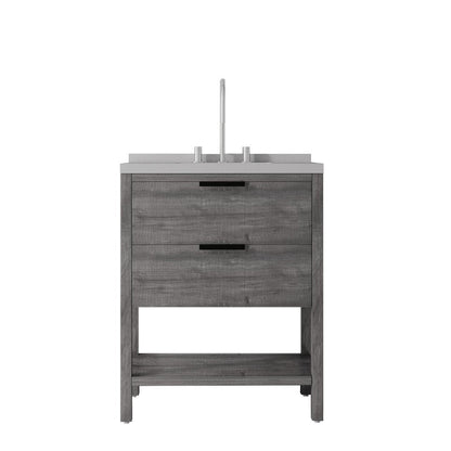 30" Natural Wood Bathroom Vanity With White Cultured Marble Sink Two Drawers And Shelf HomeRoots