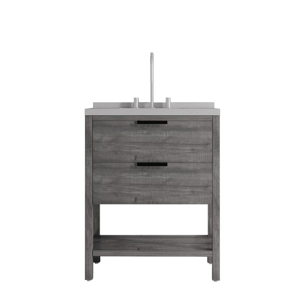 30" Natural Wood Bathroom Vanity With White Cultured Marble Sink Two Drawers And Shelf — view 5