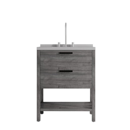 30" Natural Wood Bathroom Vanity With White Cultured Marble Sink Two Drawers And Shelf HomeRoots