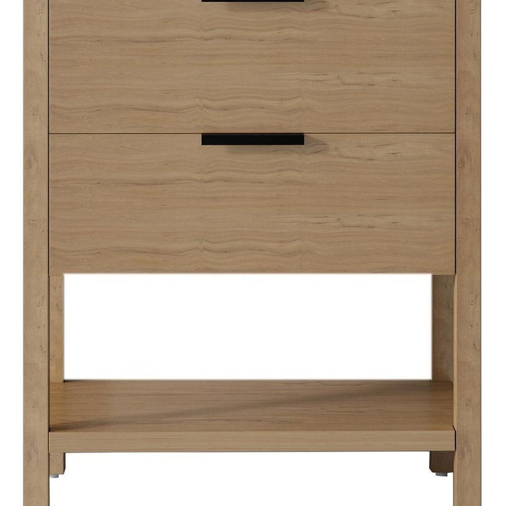 30" Natural Wood Bathroom Vanity With White Cultured Marble Sink Two Drawers And Shelf HomeRoots