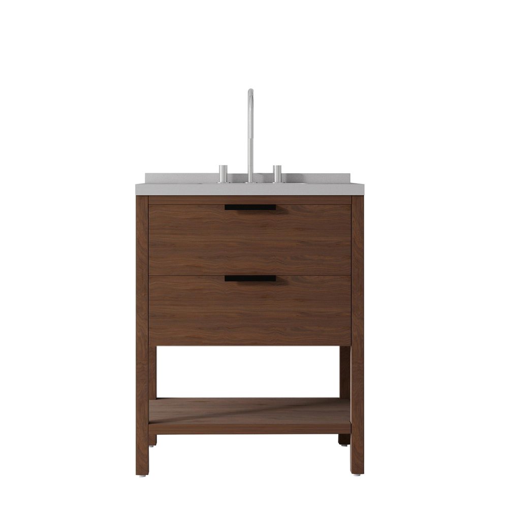 30" Natural Wood Bathroom Vanity With White Cultured Marble Sink Two Drawers And Shelf — view 11