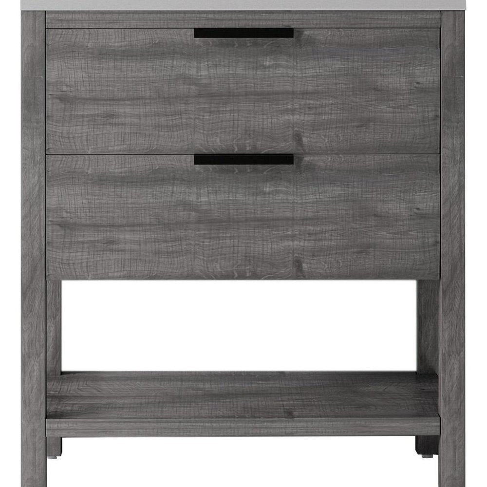 36" Gray Wood Bathroom Vanity With White Ceramic Sink With Two Drawers — view 2