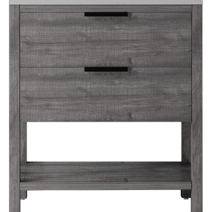 36" Gray Wood Bathroom Vanity With White Ceramic Sink With Two Drawers HomeRoots