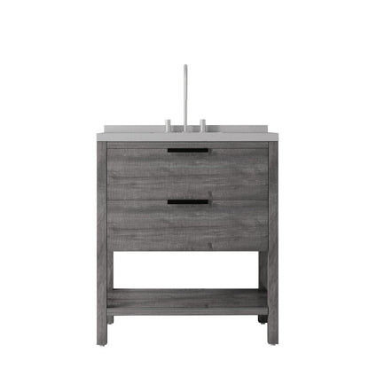 36" Gray Wood Bathroom Vanity With White Ceramic Sink With Two Drawers HomeRoots