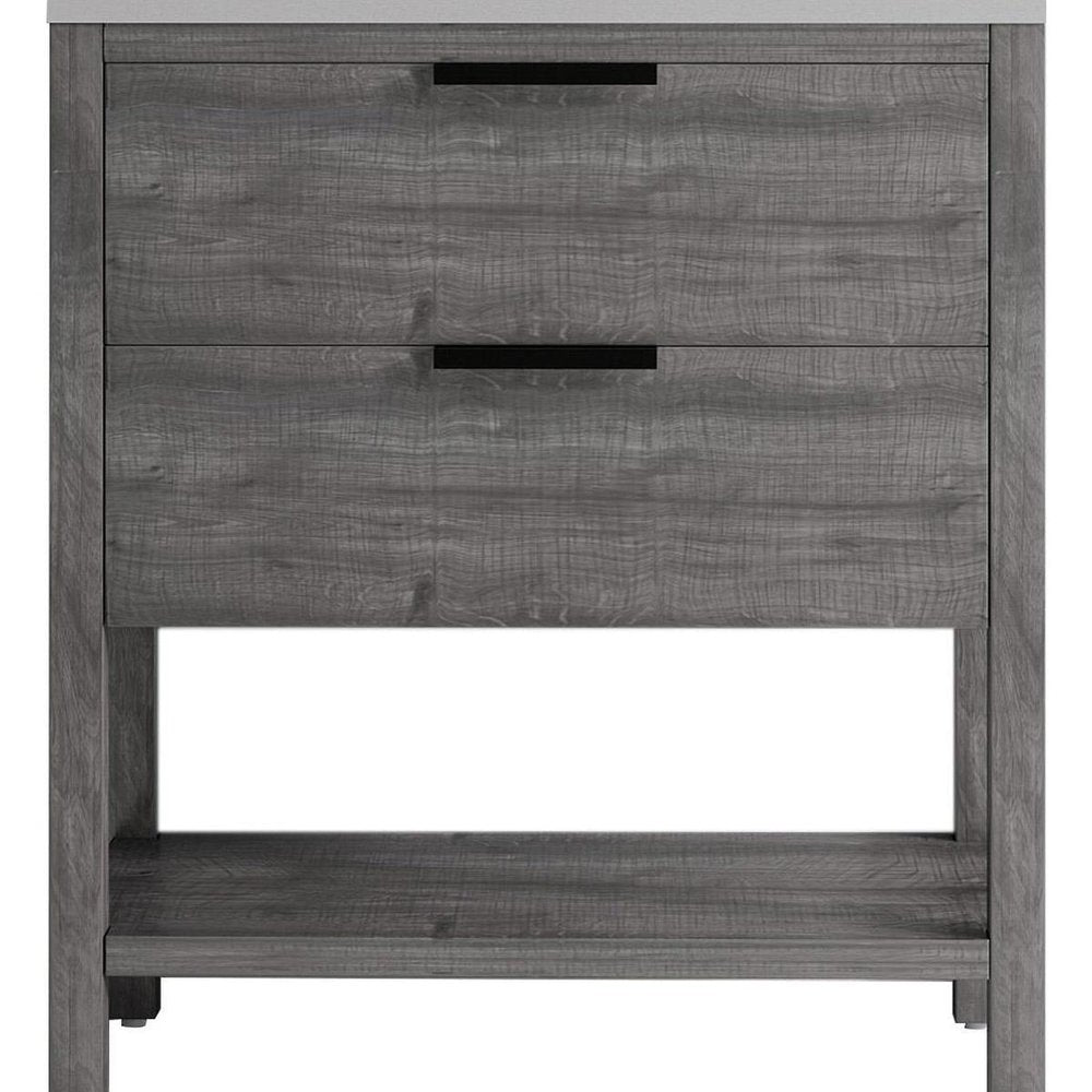36" Gray Wood Bathroom Vanity With White Ceramic Sink With Two Drawers — view 5