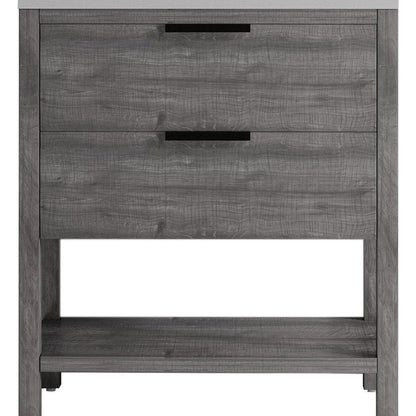 36" Gray Wood Bathroom Vanity With White Ceramic Sink With Two Drawers HomeRoots