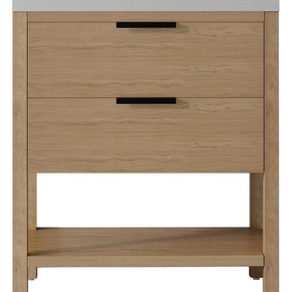 36" Brown Wood Bathroom Vanity With White Ceramic Sink With Two Drawers HomeRoots