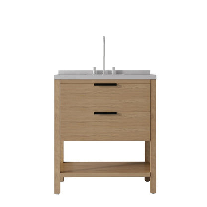 36" Brown Wood Bathroom Vanity With White Ceramic Sink With Two Drawers HomeRoots