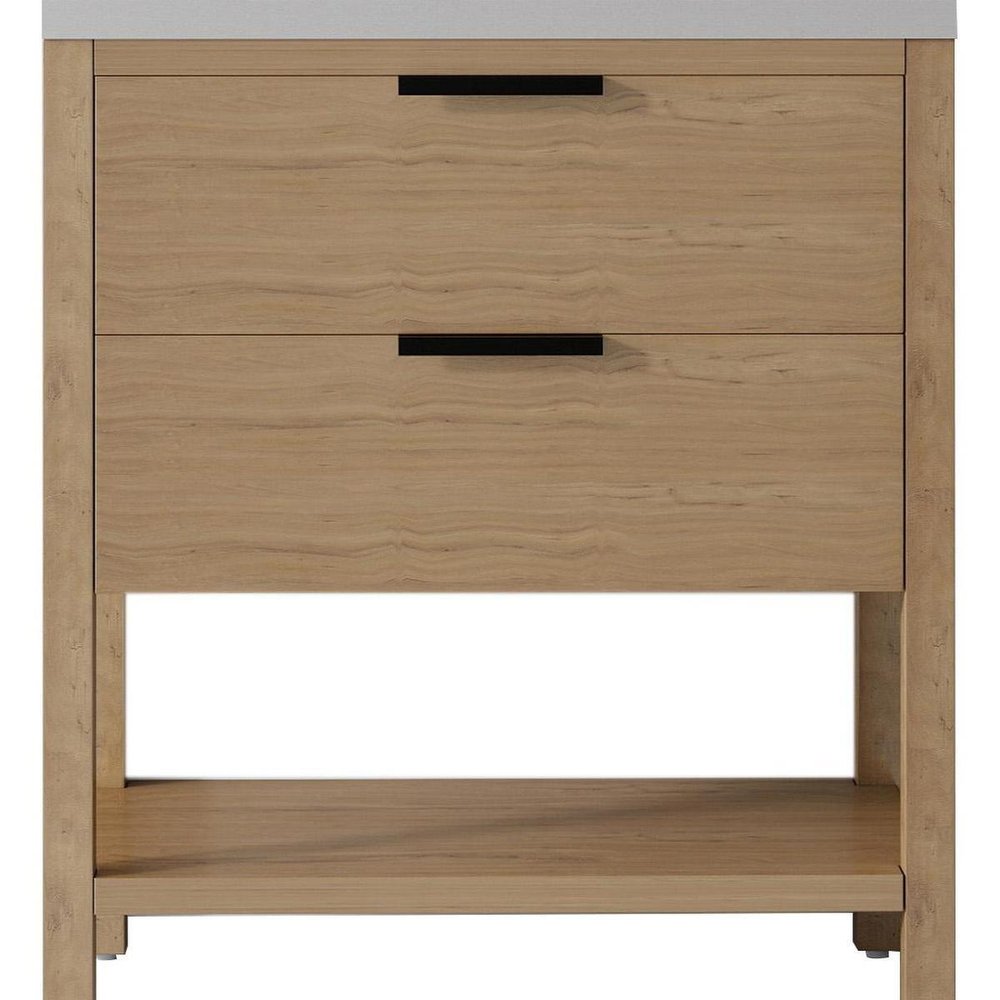 36" Brown Wood Bathroom Vanity With White Ceramic Sink With Two Drawers — view 6