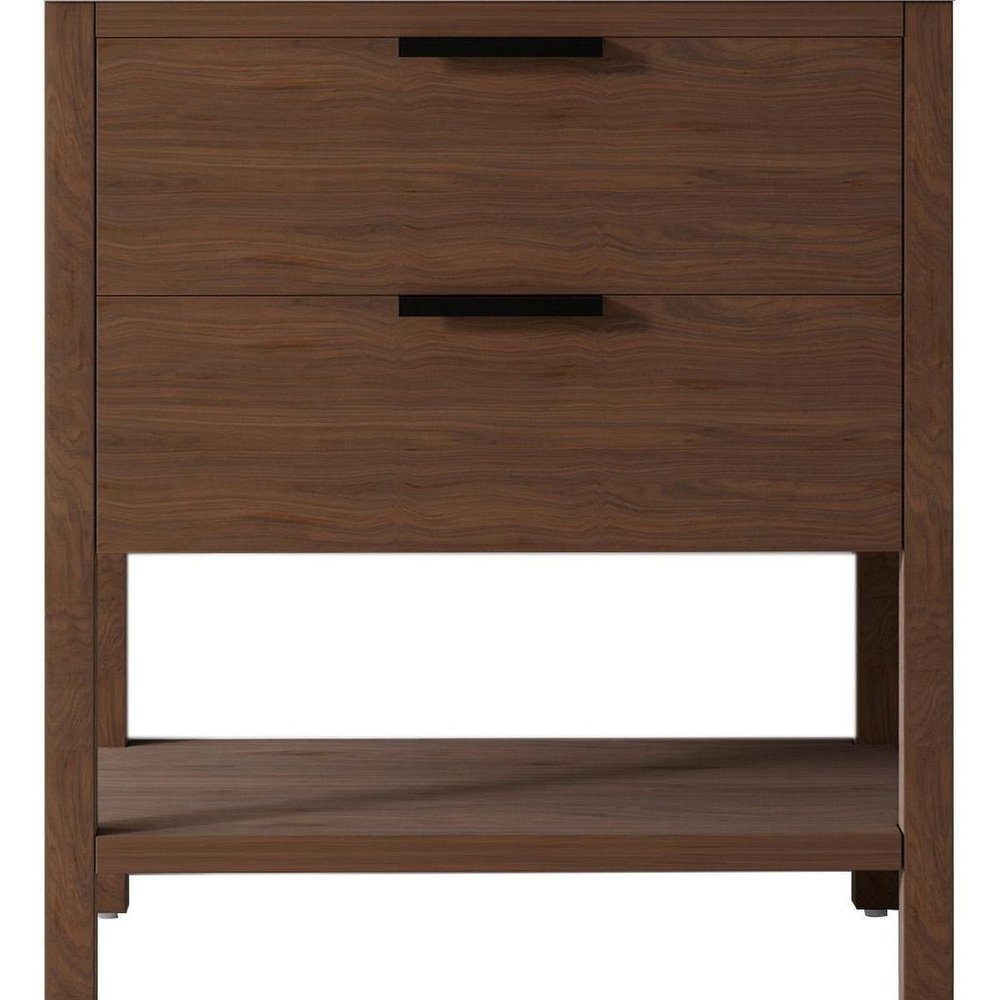 36" Brown Wood Bathroom Vanity With White Ceramic Sink With Two Drawers — view 4