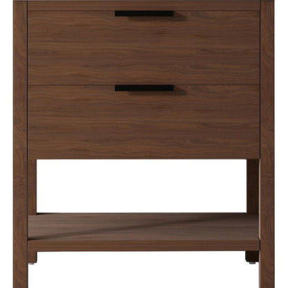 36" Brown Wood Bathroom Vanity With White Ceramic Sink With Two Drawers HomeRoots