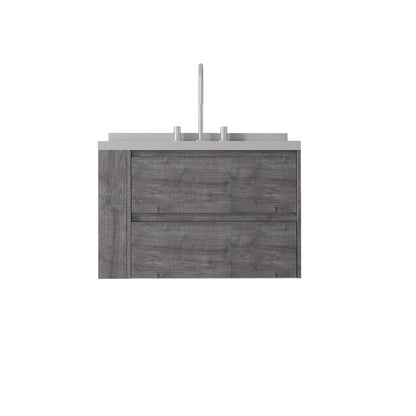 30" Gray Wood Floating Bathroom Vanity With White Ceramic Sink With Two Drawers