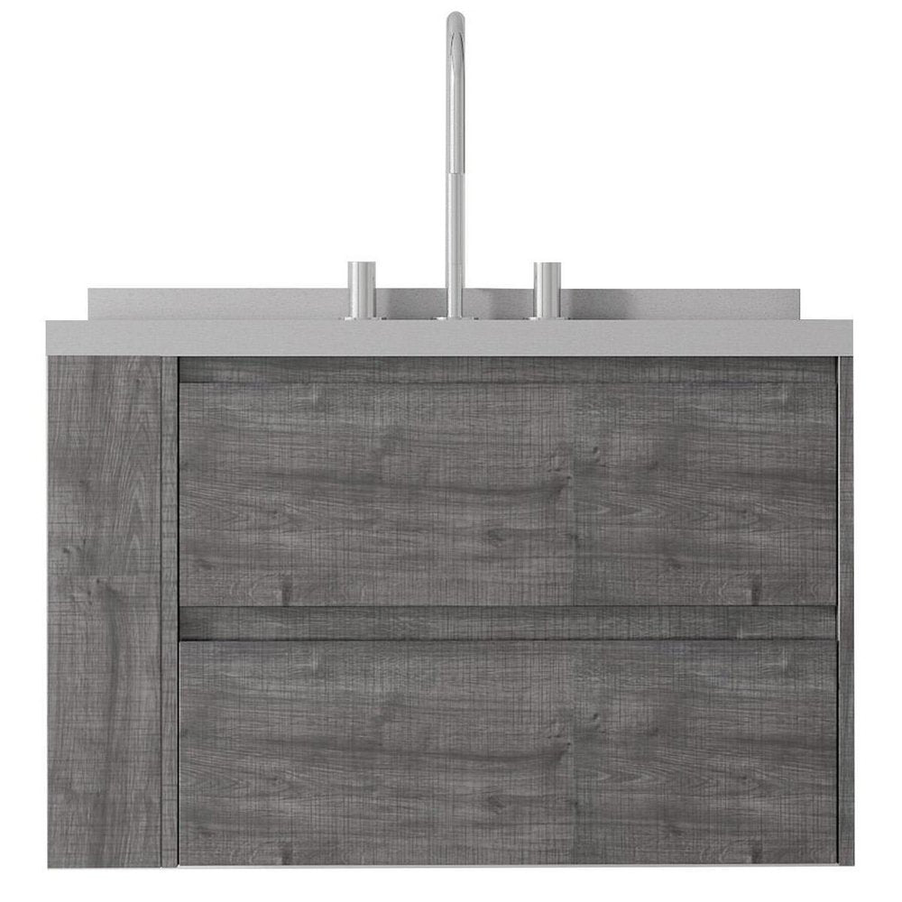 30" Gray Wood Floating Bathroom Vanity With White Ceramic Sink With Two Drawers HomeRoots
