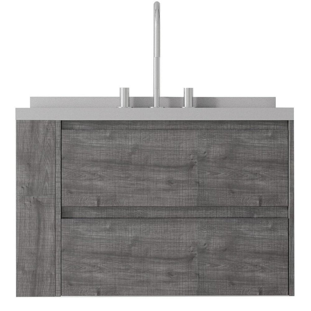 30" Gray Wood Floating Bathroom Vanity With White Ceramic Sink With Two Drawers HomeRoots
