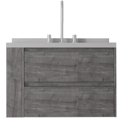 30" Gray Wood Floating Bathroom Vanity With White Ceramic Sink With Two Drawers HomeRoots