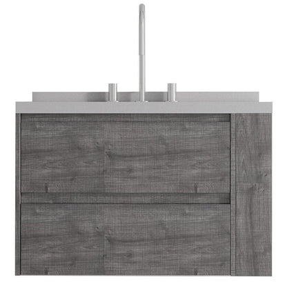 30" Gray Wood Floating Bathroom Vanity With White Ceramic Sink With Two Drawers
