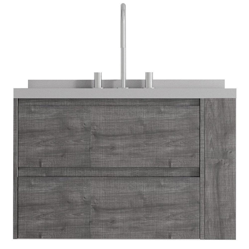30" Gray Wood Floating Bathroom Vanity With White Ceramic Sink With Two Drawers — view 5