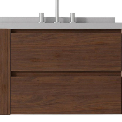30" Brown Wood Floating Bathroom Vanity With White Ceramic Sink With Two Drawers HomeRoots