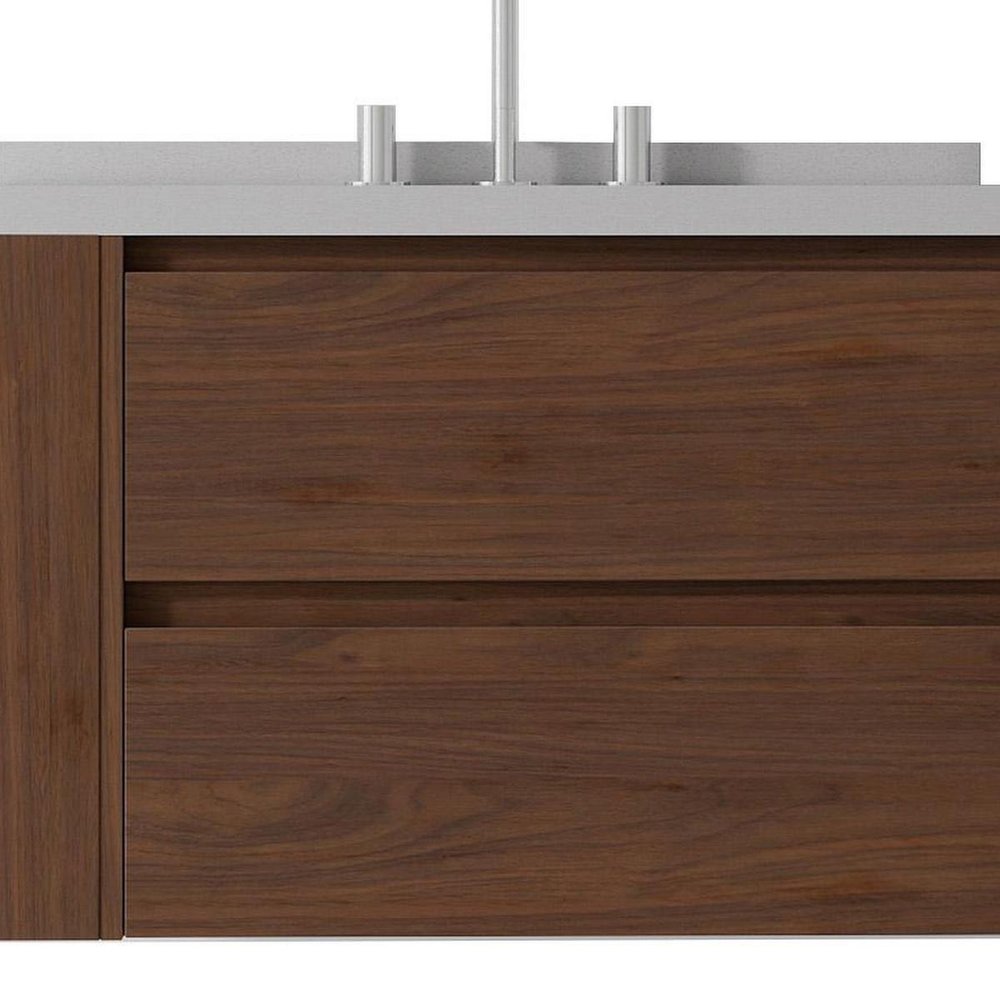 30" Brown Wood Floating Bathroom Vanity With White Ceramic Sink With Two Drawers HomeRoots