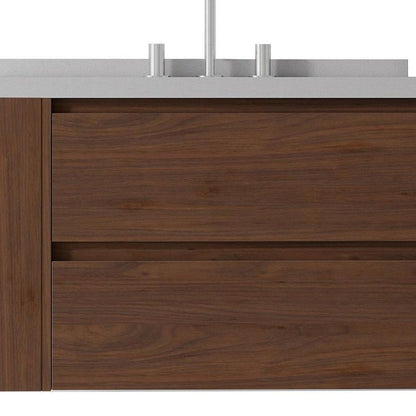 30" Brown Wood Floating Bathroom Vanity With White Ceramic Sink With Two Drawers HomeRoots