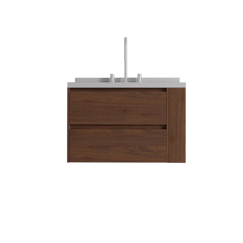 30" Brown Wood Floating Bathroom Vanity With White Ceramic Sink With Two Drawers HomeRoots