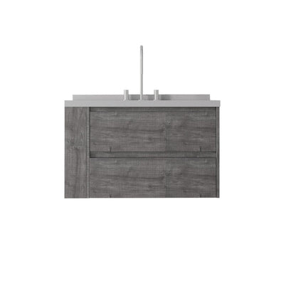36" Gray Wood Floating Bathroom Vanity With White Ceramic Sink With Two Drawers HomeRoots