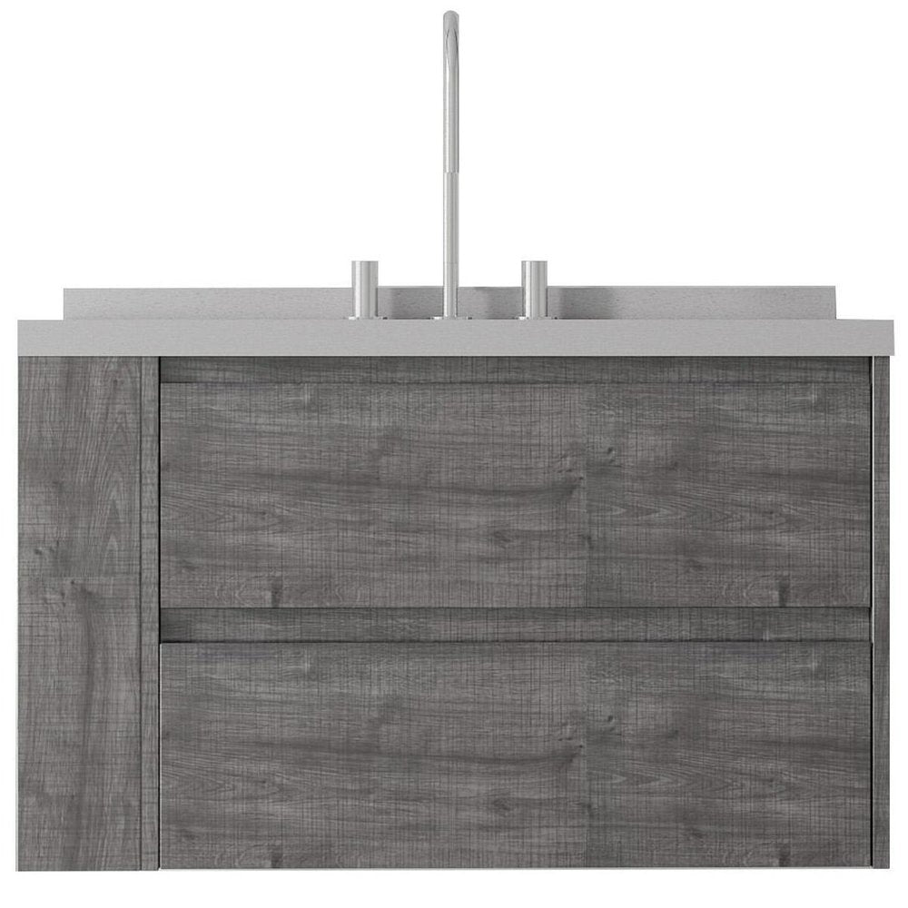 36" Gray Wood Floating Bathroom Vanity With White Ceramic Sink With Two Drawers HomeRoots