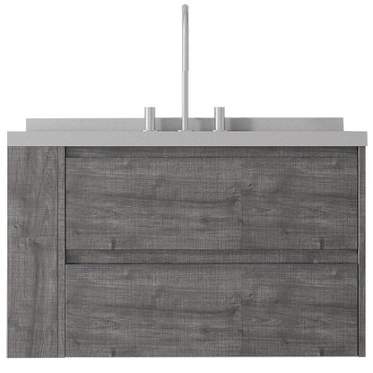 36" Gray Wood Floating Bathroom Vanity With White Ceramic Sink With Two Drawers HomeRoots