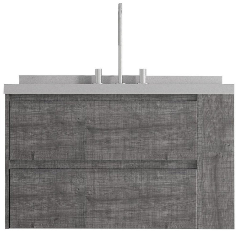 36" Gray Wood Floating Bathroom Vanity With White Ceramic Sink With Two Drawers HomeRoots