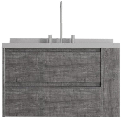 36" Gray Wood Floating Bathroom Vanity With White Ceramic Sink With Two Drawers HomeRoots