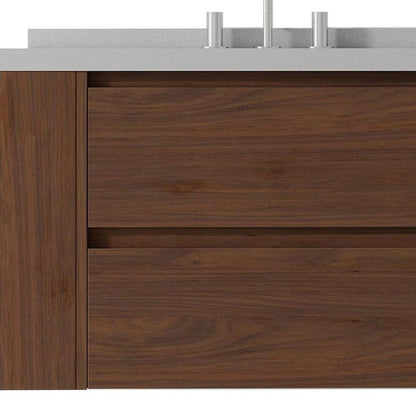36" Brown Wood Floating Bathroom Vanity With White Ceramic Sink With Two Drawers HomeRoots
