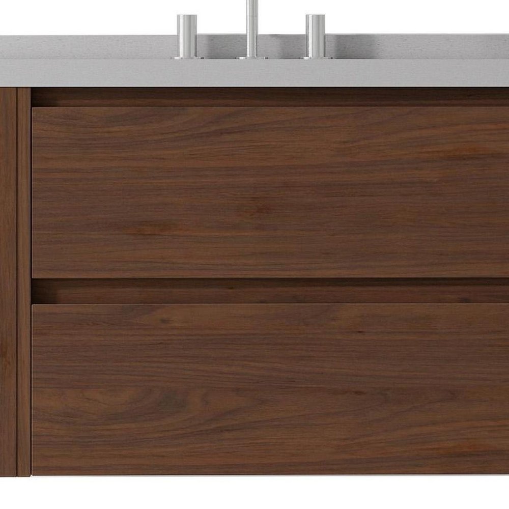 36" Brown Wood Floating Bathroom Vanity With White Ceramic Sink With Two Drawers HomeRoots