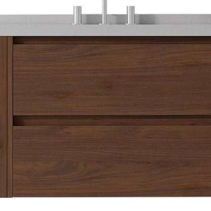 36" Brown Wood Floating Bathroom Vanity With White Ceramic Sink With Two Drawers HomeRoots
