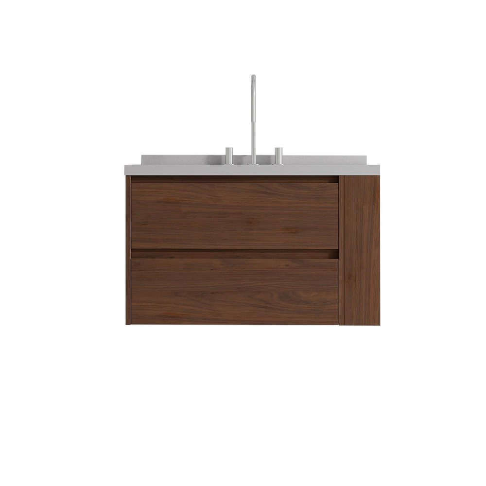 36" Brown Wood Floating Bathroom Vanity With White Ceramic Sink With Two Drawers HomeRoots