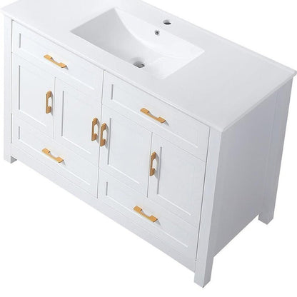 48" White Wood Four Door Bathroom Vanity With Acrylic Sink With Four Drawers And Shelves HomeRoots