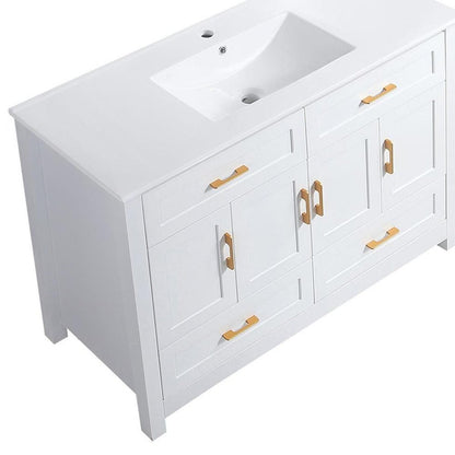 48" White Wood Four Door Bathroom Vanity With Acrylic Sink With Four Drawers And Shelves HomeRoots