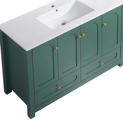 48" Green Wood Four Door Bathroom Vanity With White Acrylic Sink With Two Drawers And Shelves HomeRoots