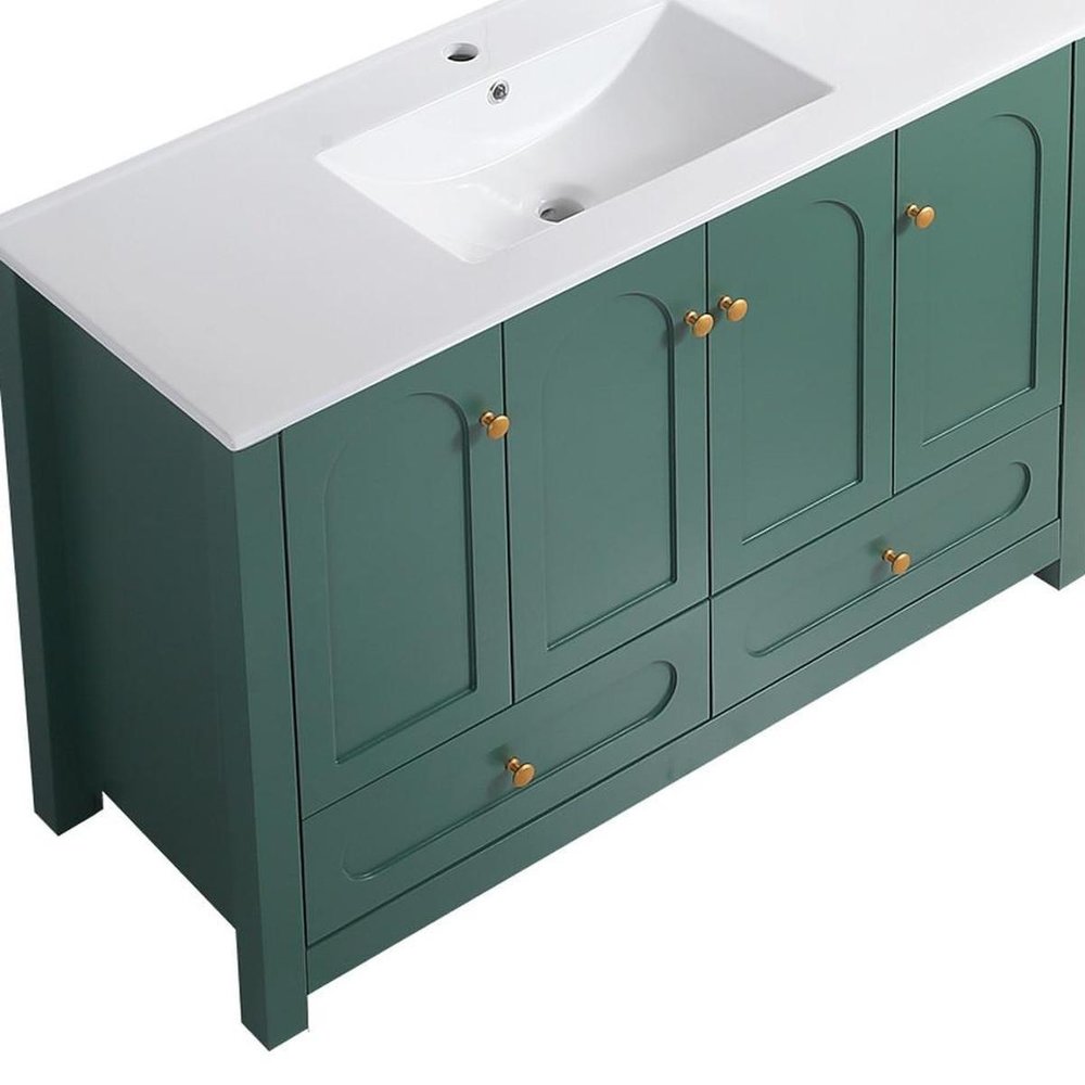 48" Green Wood Four Door Bathroom Vanity With White Acrylic Sink With Two Drawers And Shelves