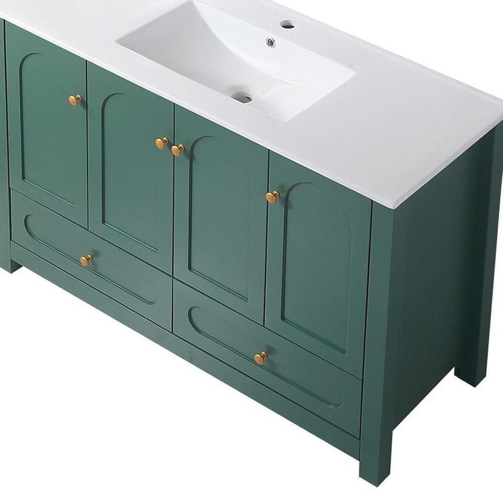 48" Green Wood Four Door Bathroom Vanity With White Acrylic Sink With Two Drawers And Shelves — view 5
