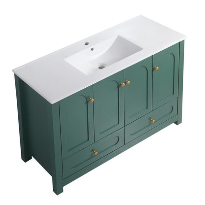 48" Green Wood Four Door Bathroom Vanity With White Acrylic Sink With Two Drawers And Shelves HomeRoots