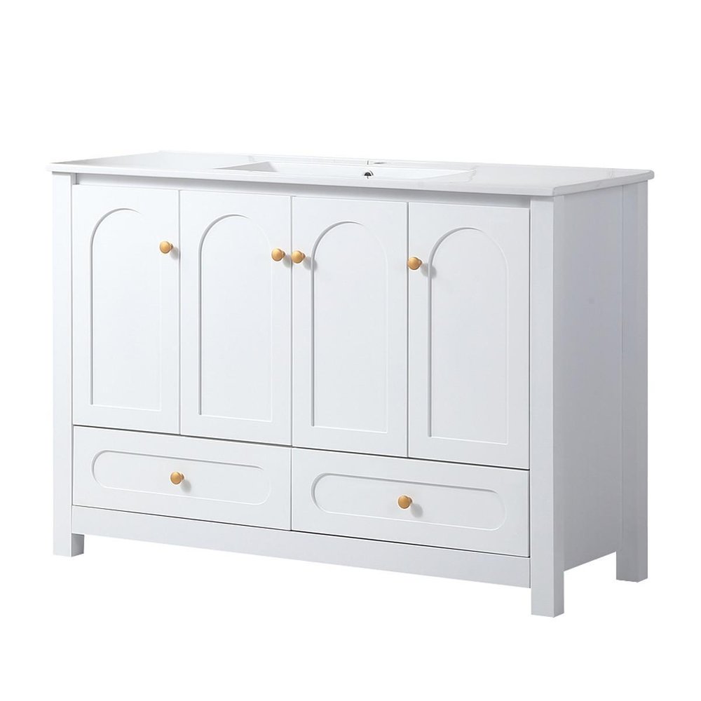 48" White Wood Four Door Bathroom Vanity With Acrylic Sink With Two Drawers And Shelves HomeRoots