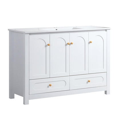 48" White Wood Four Door Bathroom Vanity With Acrylic Sink With Two Drawers And Shelves HomeRoots