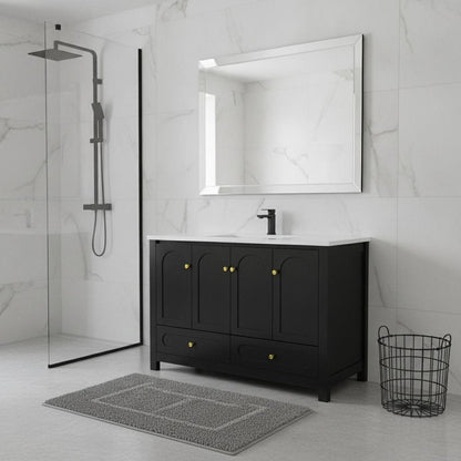 48" Black Wood Four Door Bathroom Vanity With White Acrylic Sink With Two Drawers And Shelves HomeRoots
