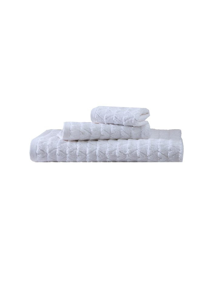 Set of Three White Geometric Turkish Cotton Towel Set — view 2
