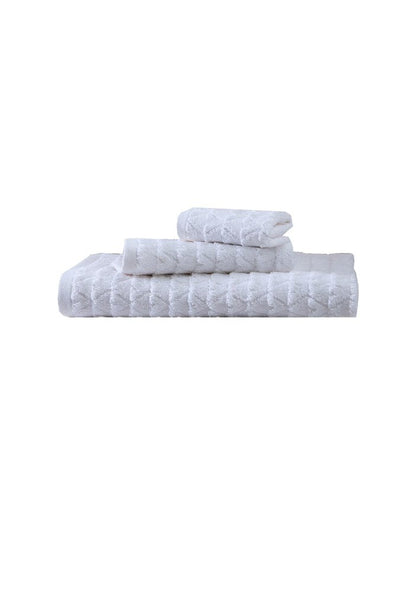 Set of Three White Geometric Turkish Cotton Towel Set HomeRoots