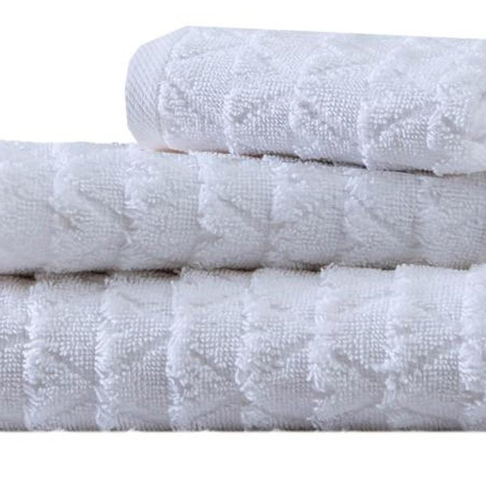 Set of Three White Geometric Turkish Cotton Towel Set HomeRoots