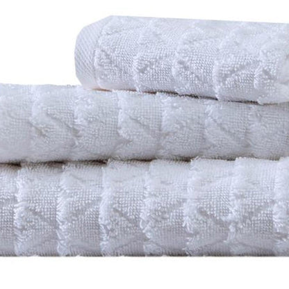 Set of Three White Geometric Turkish Cotton Towel Set HomeRoots