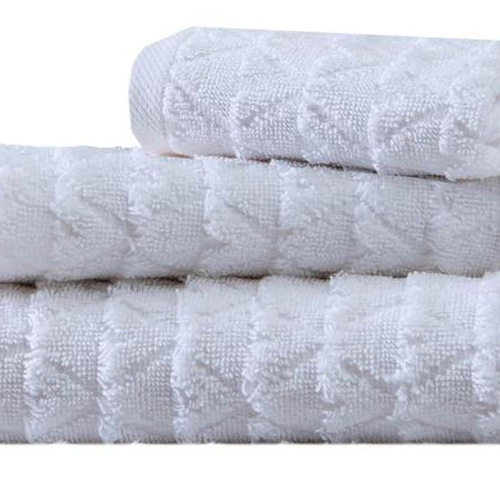 Set of Three White Geometric Turkish Cotton Towel Set HomeRoots